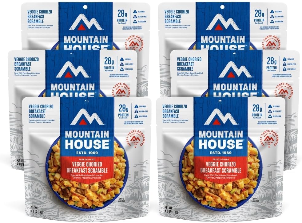 Mountain House Veggie Chorizo Breakfast Scramble | Freeze-Dried Backpacking & Camping Food | 6-Pack | Gluten-Free & Vegetarian