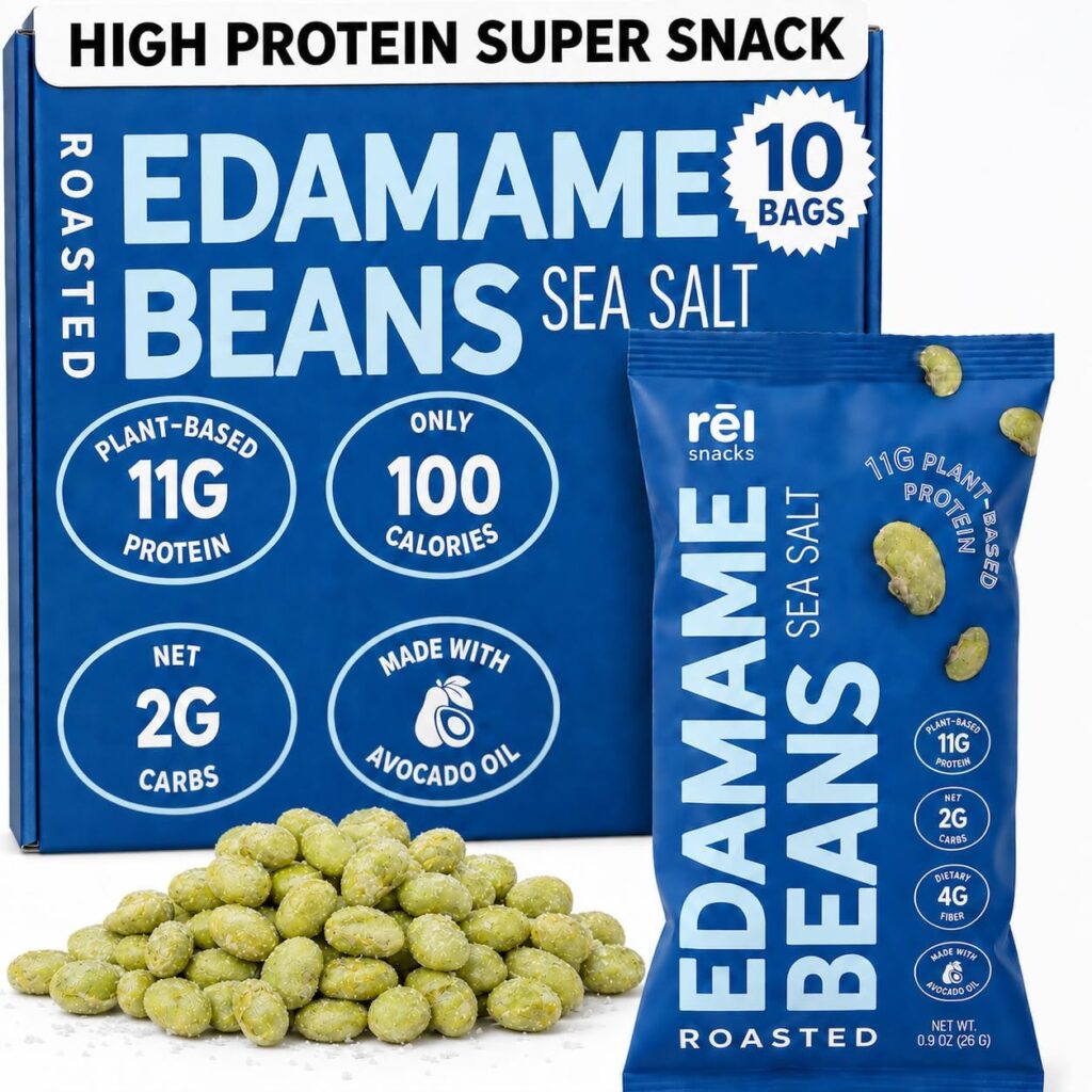 Rel Snacks Sea Salt Roasted Edamame Beans, High Protein Low Carb Snack, 11g Plant Protein, 2g Net Carbs, Keto, Vegan, Non-GMO, Made with Avocado Oil, 10 Single Serve 0.9 oz Packs