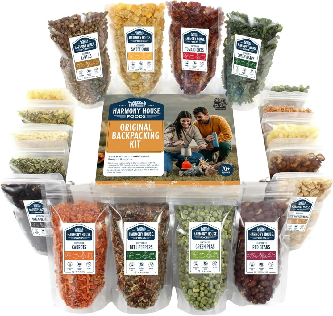The Backpacking Kit – 18Ct Premium Lightweight Meals in 1 Cup Resealable Pouches by Harmony House Foods, Single Set White