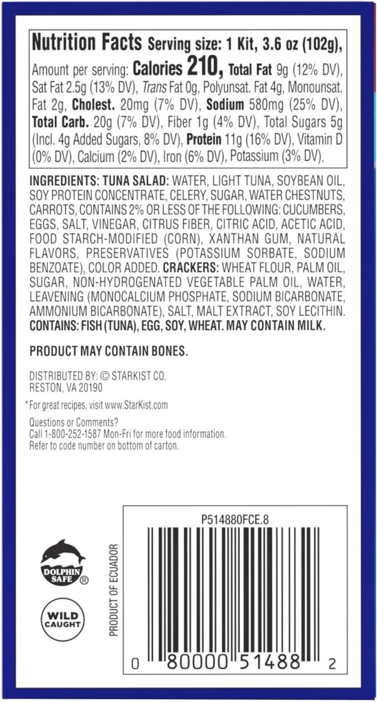 StarKist Snack-To-Go Ready to Eat Meals Tuna Salad Kit, 3.6 oz Classic Tuna Salad with Crackers Kit (Pack of 5)